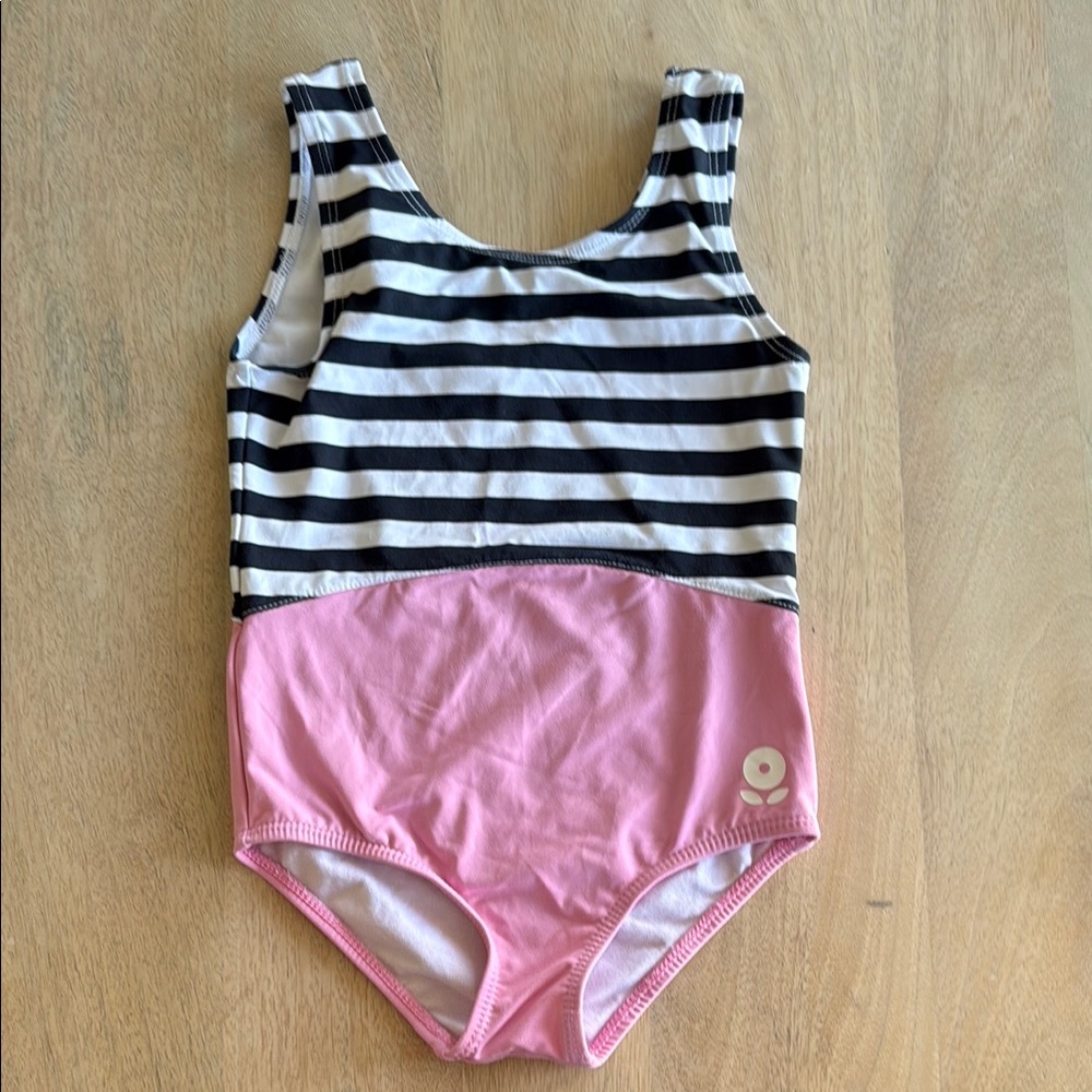 Striped Black and White with Pink Gymnastics Leotard